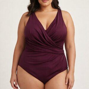 MIRACLESUIT Crossover One Piece Swimsuit Shiraz/ Burgundy Wine Plus Size 24W